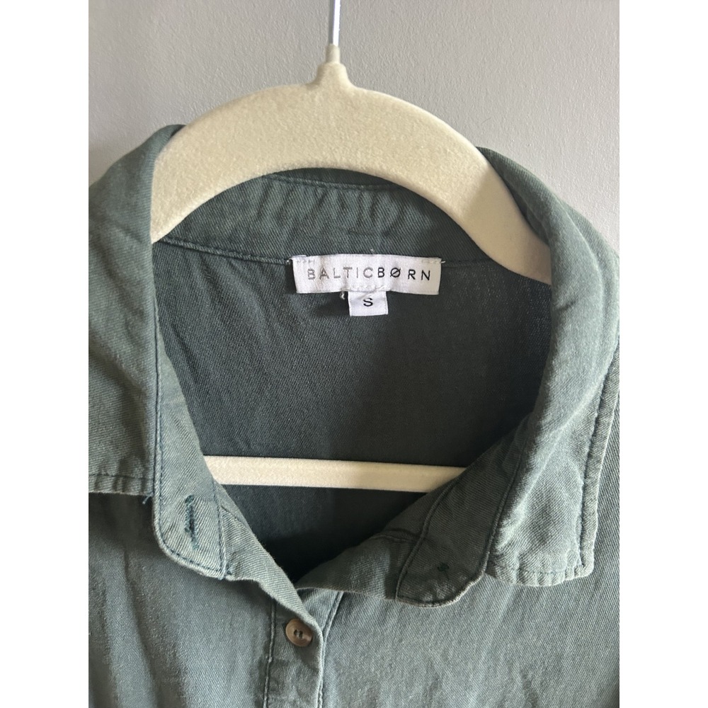 Baltic Born Green Button Down Midi Dress Empire Waist Puff Sleeve Pockets Small - Picture 3 of 3